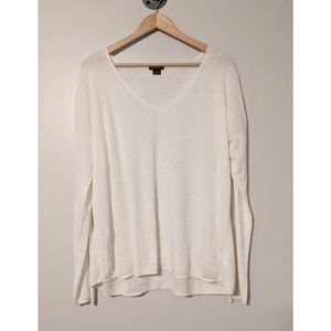 Theory Linen Blend Ivory V-neck Long Sleeve Top medium